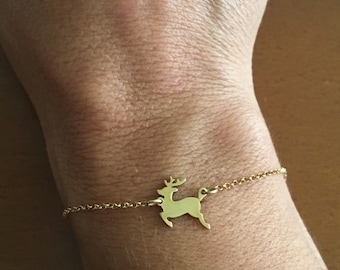 Deer bracelet , Deer charm bracelet , Silver  deer, 18kt gold plated  deer bracelet ,Gift for Christmas , Gift for her
