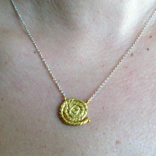 Greek spyra silver pendant, Goldplated silver  spyra and silver chain, Two tone necklace ,Silver and  silver Goldplated