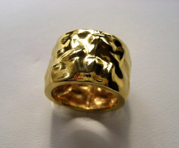 Hammered silver ring, Handmade hammered ring, 18kt goldplated silver ring,Gold band, sterling silver wide band silver, bague en argent