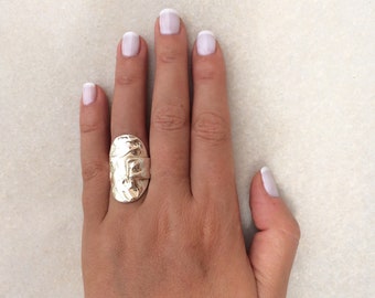 Melted Wide Band Silver Ring - Handmade 925 Sterling Silver Long Ring in Various Sizes | wide band ring sterling silver ,chunky  silver ring