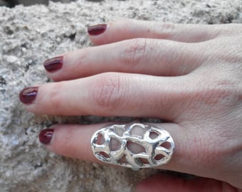 Handmade silver ring .Melted ring ,Big ring ,Statement ring,Sterling silver 925 ring,silver rings , long ring