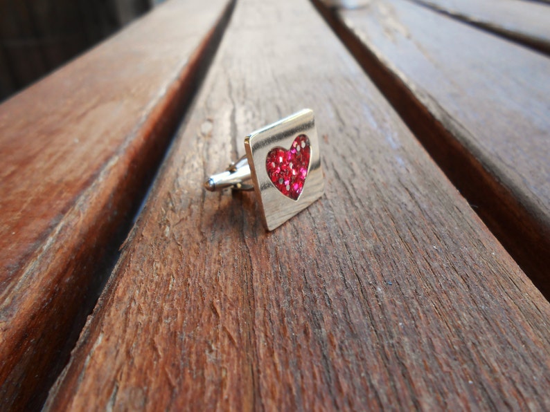 Love cuff links Silver cuff links,Handmade cufflinks ,Red cufflinks ,Heart cufflinks ,Sterling silver cufflinks , wedding gift image 3