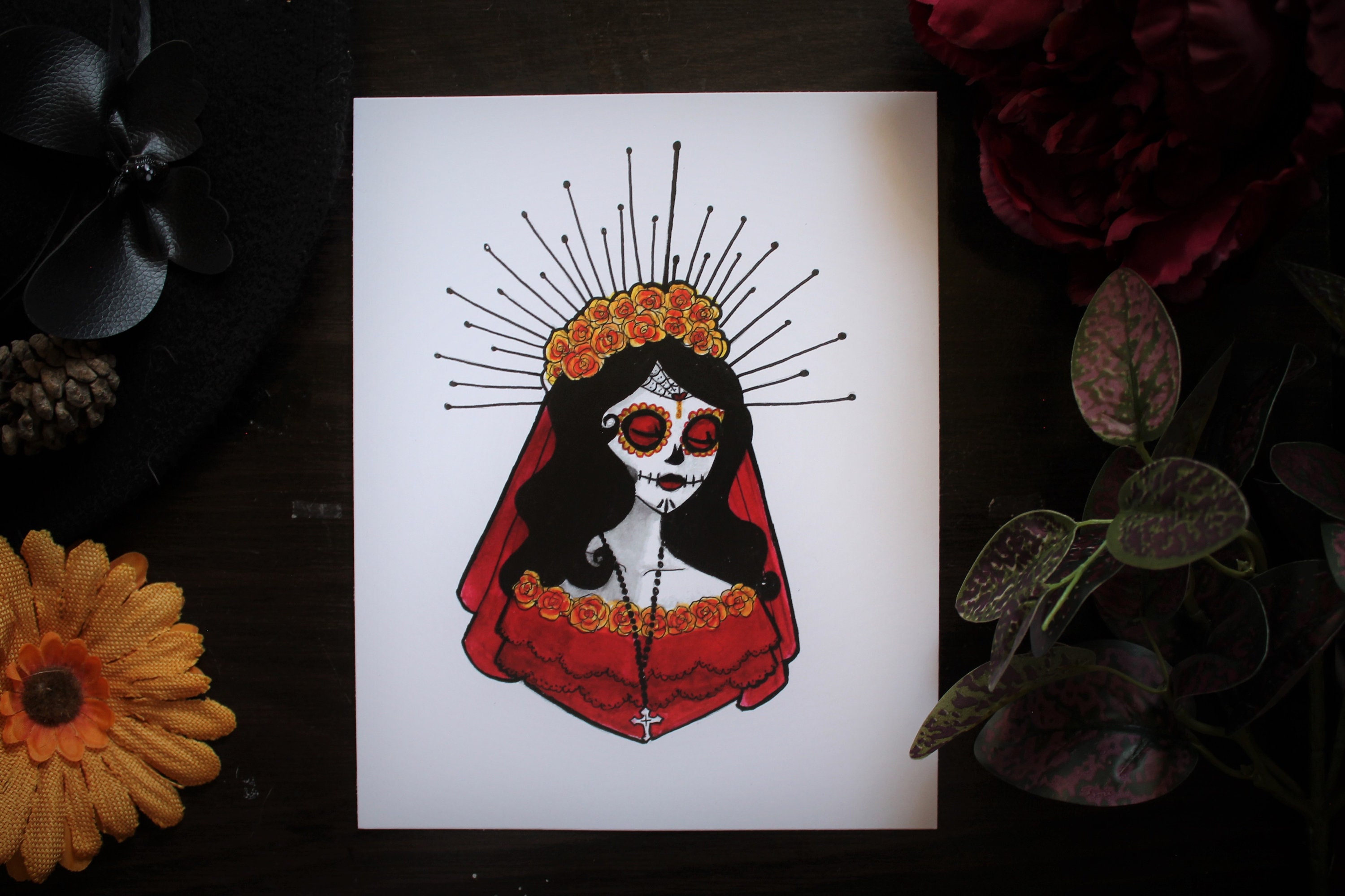 La Catrina Day of the Dead Sugar Skull Illustration Art Print