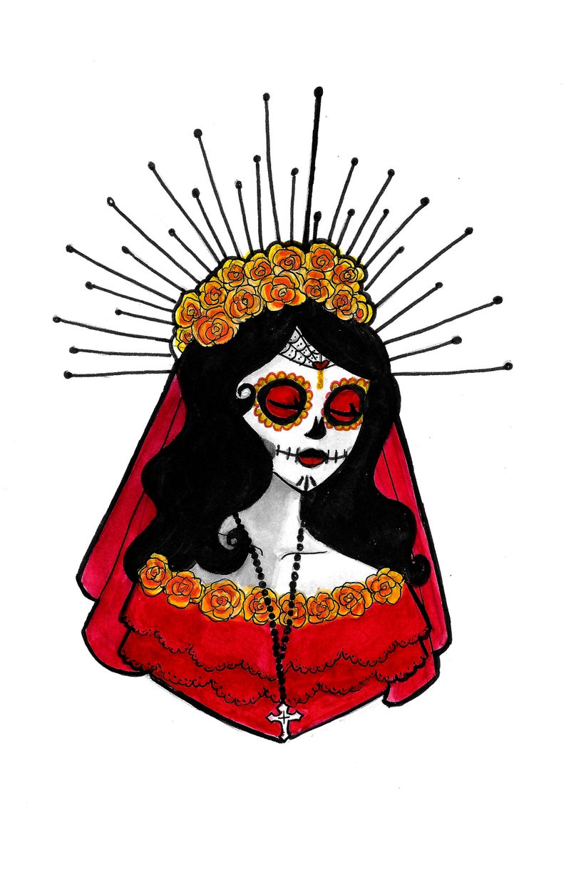 La Catrina Day of the Dead Sugar Skull Illustration Art Print