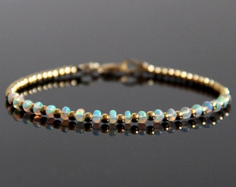 14K Gold Filled Opal Beaded Bracelet, Opalite Bracelet, Natural Opal, Fire Opal Bracelet, Opal Jewelry, October Birthstone Bracelet