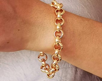 Chunky 14K Gold Tone Rolo Chain Bracelet: Minimalist Statement Link
