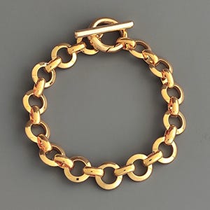 18K Gold Chunky Circle Link Chain Bracelet, Toggle Clasp Bracelet, Gold Stacking Bracelet, Minimalist Gold Bracelet, Trendy Bracelet