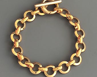 18K Gold Chunky Circle Link Chain Bracelet, Toggle Clasp Bracelet, Gold Stacking Bracelet, Minimalist Gold Bracelet, Trendy Bracelet