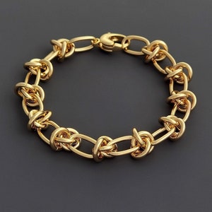 Chunky Gold Filled Knotted Link Bracelet - 15mm Statement Chain
