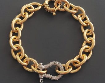 Two-Tone Pave Horseshoe Charm Bracelet