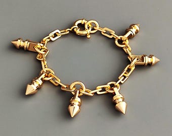 14K Gold Chunky Stud Link Chain Bracelet, Gold Stacking Bracelet