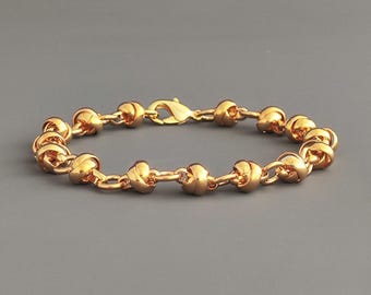 Heavy Gold Plated Chunky Link Bracelet, 8mm Wide Chain, Statement Jewelry