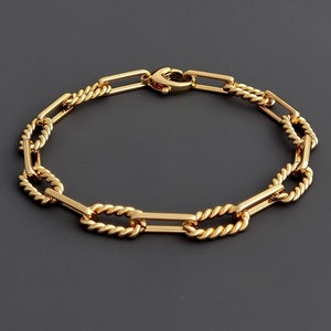 Chunky Gold Filled Twist Paperclip Chain Bracelet - Vintage Style
