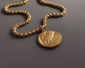 Ancient Gold Coin Necklace, Medallion Necklace, Mixed Metal Necklace, Two Tone Necklace, Chunky Statement Charm Necklace