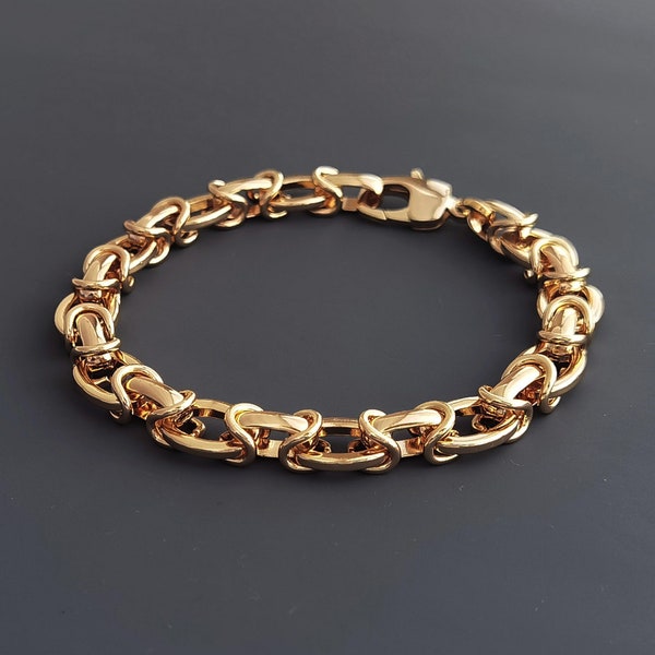 Dikke gouden kettingarmband, grote schakelarmband, gouden statement armband, gouden gelaagde armband, gouden stapelarmband