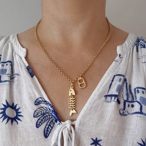 Gold Fisch Anhänger Kette: Soda Pop Tab, Multi Anhänger, Sommer Schmuck