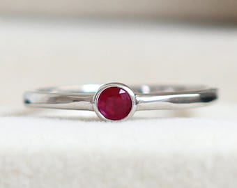 Natural Ruby Stackable Ring - Tiny Ruby Ring, Ruby Ring Silver, Ruby Ring White Gold, Yellow Gold Ruby Ring, July Birthstine Ring