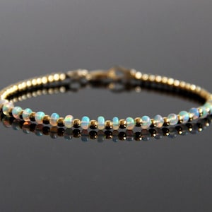 14K Gold Filled Opal Beaded Bracelet, Opalite Bracelet, Natural Opal, Fire Opal Bracelet, Opal Jewelry, October Birthstone Bracelet