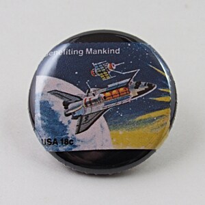 Space Shuttle Columbia - Benefiting Mankind Stamp  - 1.25&quot; button