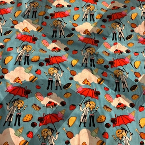 Nublado com possibilidade de chover comida em almôndegas Edição limitada Algodão Lycra 95/5 Tecido 36" x 30"