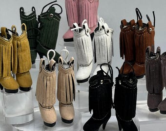 1/6 Scale Fashion Doll Fringe Boots: Curvy/Tall Barb, IT/NF/FR, Blythe