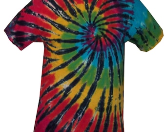 Multi Colour Spiral tie dye t shirt, hand crafted in the U.K