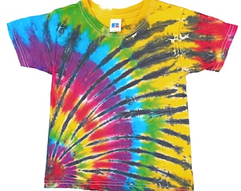 Kids tie Dye T Shirt Corner Rainbow Spiral all sizes.