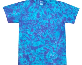 Blue and Purple Srunch tie dye t shirt, hand dyed in the U.K