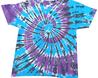 Kids tie Dye T Shirt Blue Purple Spiral all sizes.