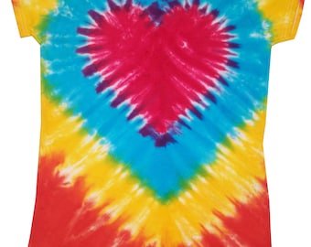 Rainbow Heart ladies cotton tie dye t shirt.