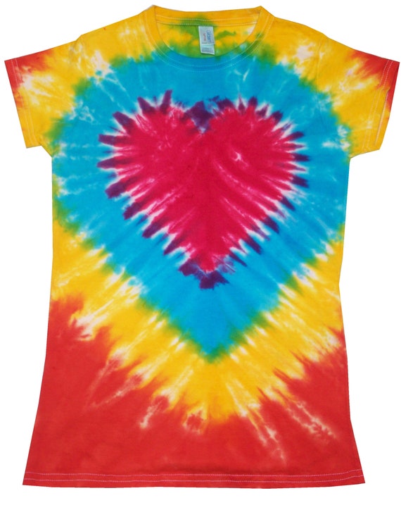 Rainbow Heart Ladies Cotton Tie Dye T Shirt. - Etsy UK