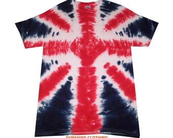 UK Flag tie dye t shirt, hand crafted in the U.K