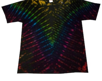 Dark Rainbow V  tie dye t shirt, hand crafted in the U.K