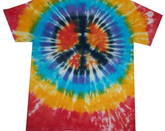 Rainbow Peace CND tie dye t shirt, hand crafted in the U.K