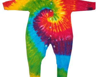 Tie Dye Baby Grow, rainbow spiral, hand dyed in the u.k. by sunshine clothing.