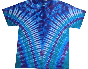 Blue Green Purple V Tie Dye t shirt, hand dyed in the U.K