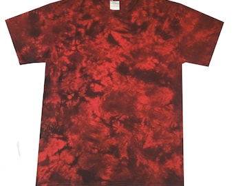 Red and Black Scrunch tie dye t shirt, hand dyed in the U.K