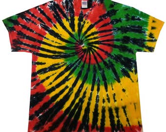 Rasta Spiral tie dye t shirt, hand dyed in the U.K