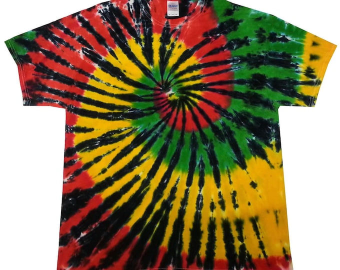 Featured listing image: Rasta Spiral tie dye t shirt, hand dyed in the U.K