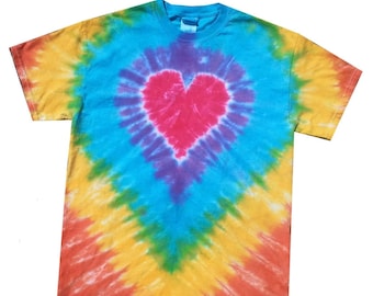 Rainbow Heart tie dye t shirt, hand dyed in the U.K