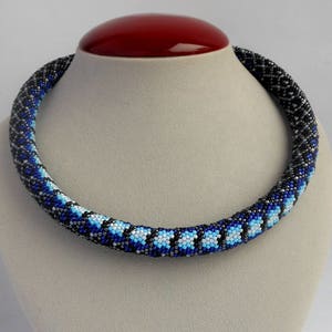Beaded necklace for women Handmade bead necklace Bead crochet necklace Bright jewelry gift for her Beaded jewelry Blue feminine necklace
