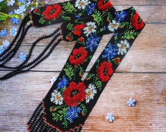 Handmade Ukraine necklace Red Flowers necklace Ukrainian Ethnic gerdan Ukrainian necklace Ukrainian traditional beads