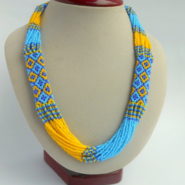 Ukrainian flag Ukrainian Beaded necklace and bracelet set blue yellow Ukrainian necklace embroidered Ukrainian ornament Ukrainian jewelry