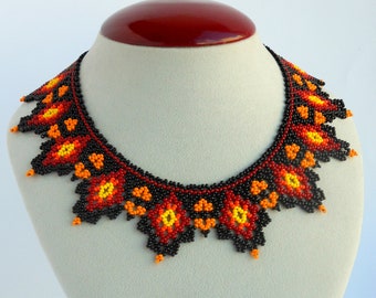 Kralen etnische ketting voor vrouwen Heldere ketting Huichol ketting Mexicaanse ketting kralen zaad kraal ketting boho sieraden ketting kraag