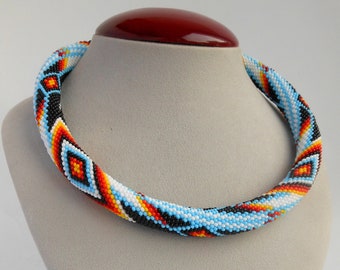 Native america indian jewelry Necklace Crochet Beaded necklace Tribal Necklace Necklace Bright Jewelry Beaded jewelry set gift