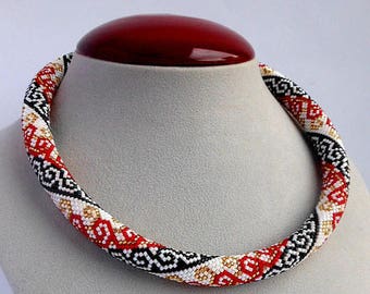 Beaded Crochet Necklaces Elegant Beaded necklace Handmade necklace Miyuki delica Red bracelet Jewelry Necklaces Jewelry Gift for her