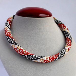 Beaded Crochet Necklaces Elegant Beaded necklace Handmade necklace Miyuki delica Red bracelet Jewelry Necklaces Jewelry Gift for her