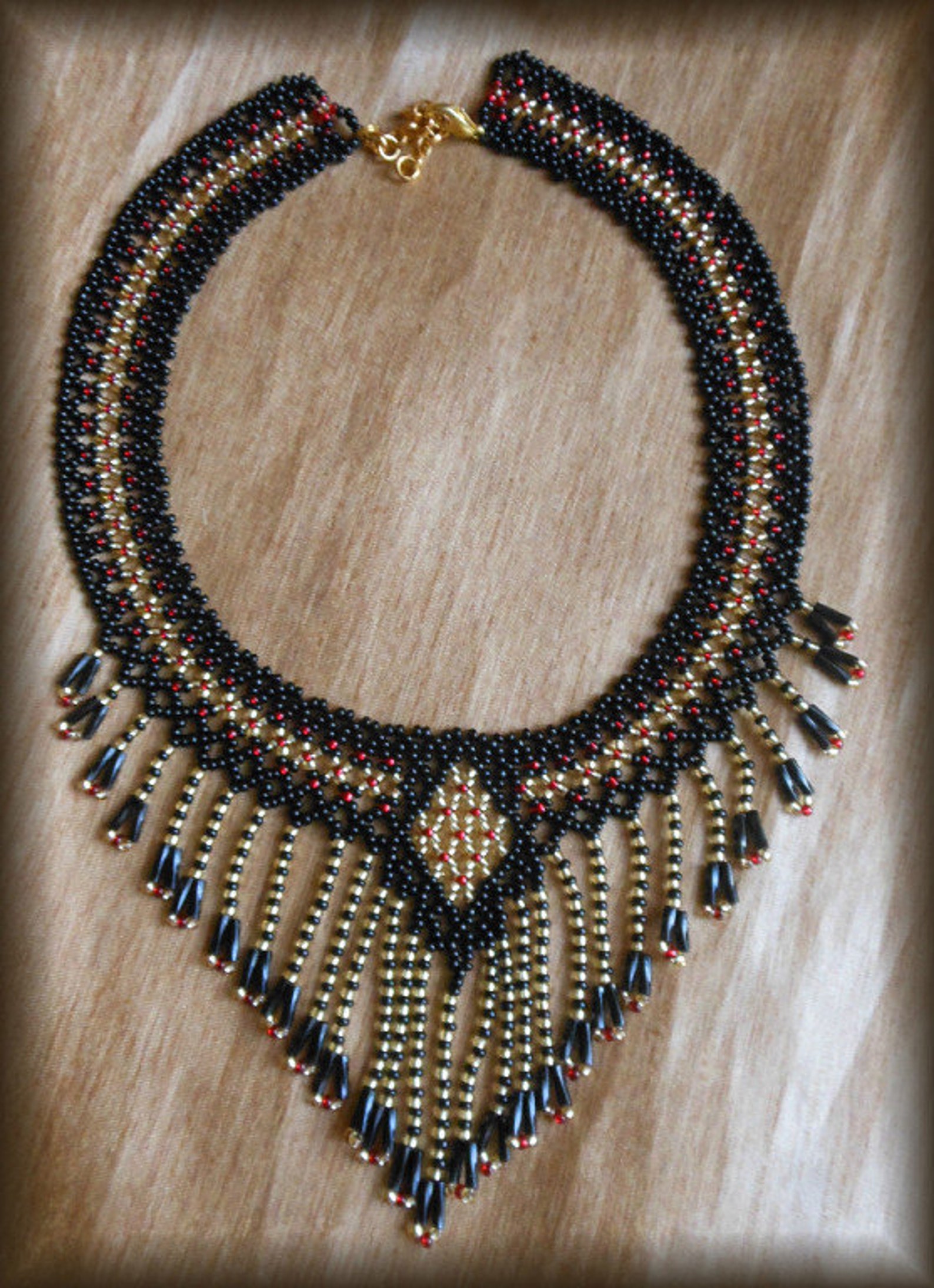 Beaded Necklace Black necklace Fringe necklace Collar necklace Etsy
