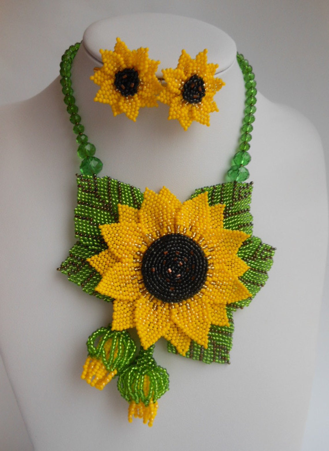 Sunflower Necklace Beaded Necklace Flower Necklace Jewelry Set Etsy