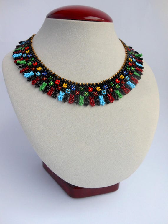 Beaded necklace collar Ethnic handmade Jewelry Boho necklace colored womens necklace gift bright necklace black necklace for women Jewelry